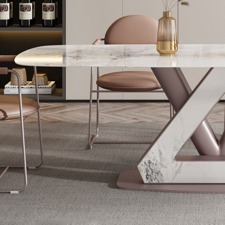 Metal Traditional Luxury Rectangle Table Sintered Stone Table with Pedestal Clearhalo ' dining_table' 'Dining Tables & Seating' 'Dining Tables' 'furn' 'furn_dining_table' 'Furniture' 'furniture_dining_table' 'Kitchen & Dining Furniture' 'kitchen&dining_furn' 'kitchen' 'kitchen_dining_table' 3864718