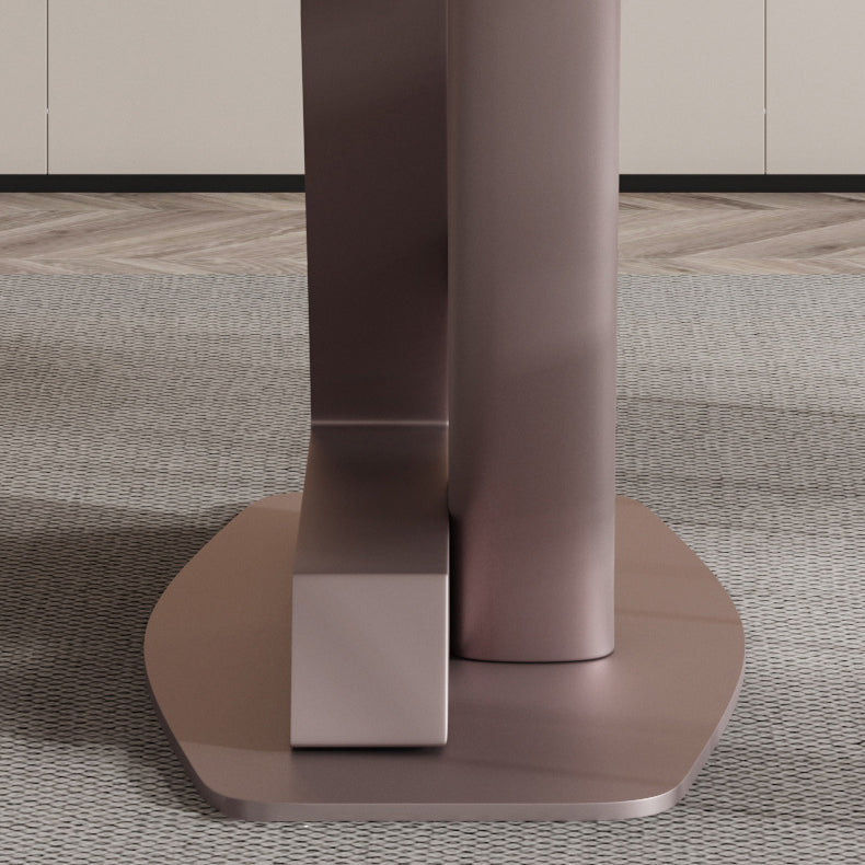 Metal Traditional Luxury Rectangle Table Sintered Stone Table with Pedestal Clearhalo ' dining_table' 'Dining Tables & Seating' 'Dining Tables' 'furn' 'furn_dining_table' 'Furniture' 'furniture_dining_table' 'Kitchen & Dining Furniture' 'kitchen&dining_furn' 'kitchen' 'kitchen_dining_table' 3864719