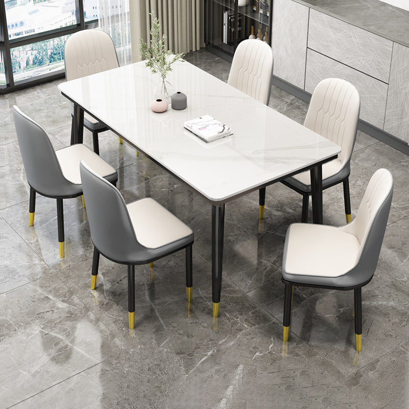 Simple Sintered Stone Top Dining Table Rectangle Shape Standard Dining Table for Kitchen White Without Chairs Clearhalo ' dining_table' 'Dining Tables & Seating' 'Dining Tables' 'furn' 'furn_dining_table' 'Furniture' 'furniture_dining_table' 'Kitchen & Dining Furniture' 'kitchen&dining_furn' 'kitchen' 'kitchen_dining_table' 3864732