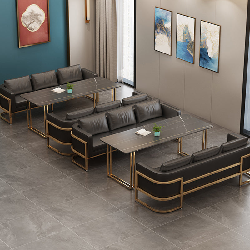 Industrial Sintered Stone Dinner Room Kitchen Table Black Table with Gold Frame for Dining Room Clearhalo ' dining_table' 'Dining Tables & Seating' 'Dining Tables' 'furn' 'furn_dining_table' 'Furniture' 'furniture_dining_table' 'Kitchen & Dining Furniture' 'kitchen&dining_furn' 'kitchen' 'kitchen_dining_table' 3864772