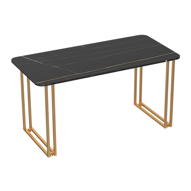 Industrial Sintered Stone Dinner Room Kitchen Table Black Table with Gold Frame for Dining Room 47.2"L x 23.6"W x 29.5"H Without Chairs Clearhalo ' dining_table' 'Dining Tables & Seating' 'Dining Tables' 'furn' 'furn_dining_table' 'Furniture' 'furniture_dining_table' 'Kitchen & Dining Furniture' 'kitchen&dining_furn' 'kitchen' 'kitchen_dining_table' 3864773