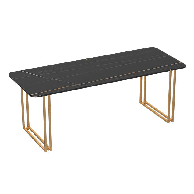 Industrial Sintered Stone Dinner Room Kitchen Table Black Table with Gold Frame for Dining Room 63"L x 27.6"W x 29.5"H Without Chairs Clearhalo ' dining_table' 'Dining Tables & Seating' 'Dining Tables' 'furn' 'furn_dining_table' 'Furniture' 'furniture_dining_table' 'Kitchen & Dining Furniture' 'kitchen&dining_furn' 'kitchen' 'kitchen_dining_table' 3864774