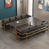 Industrial Sintered Stone Dinner Room Kitchen Table Black Table with Gold Frame for Dining Room Clearhalo ' dining_table' 'Dining Tables & Seating' 'Dining Tables' 'furn' 'furn_dining_table' 'Furniture' 'furniture_dining_table' 'Kitchen & Dining Furniture' 'kitchen&dining_furn' 'kitchen' 'kitchen_dining_table' 3864775