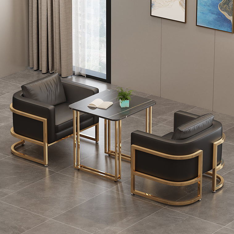 Industrial Sintered Stone Dinner Room Kitchen Table Black Table with Gold Frame for Dining Room Clearhalo ' dining_table' 'Dining Tables & Seating' 'Dining Tables' 'furn' 'furn_dining_table' 'Furniture' 'furniture_dining_table' 'Kitchen & Dining Furniture' 'kitchen&dining_furn' 'kitchen' 'kitchen_dining_table' 3864780