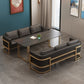 Industrial Sintered Stone Dinner Room Kitchen Table Black Table with Gold Frame for Dining Room Clearhalo ' dining_table' 'Dining Tables & Seating' 'Dining Tables' 'furn' 'furn_dining_table' 'Furniture' 'furniture_dining_table' 'Kitchen & Dining Furniture' 'kitchen&dining_furn' 'kitchen' 'kitchen_dining_table' 3864783