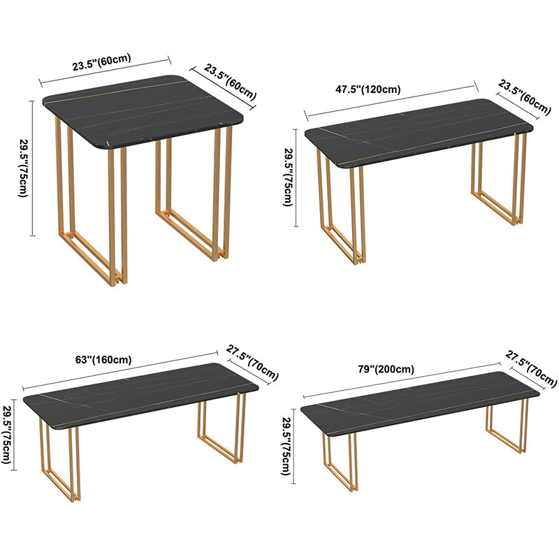 Industrial Sintered Stone Dinner Room Kitchen Table Black Table with Gold Frame for Dining Room Clearhalo ' dining_table' 'Dining Tables & Seating' 'Dining Tables' 'furn' 'furn_dining_table' 'Furniture' 'furniture_dining_table' 'Kitchen & Dining Furniture' 'kitchen&dining_furn' 'kitchen' 'kitchen_dining_table' 3864784