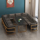 Industrial Sintered Stone Dinner Room Kitchen Table Black Table with Gold Frame for Dining Room Clearhalo ' dining_table' 'Dining Tables & Seating' 'Dining Tables' 'furn' 'furn_dining_table' 'Furniture' 'furniture_dining_table' 'Kitchen & Dining Furniture' 'kitchen&dining_furn' 'kitchen' 'kitchen_dining_table' 3864787