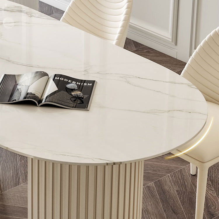 Glam Sintered Stone Dining Table Oval Shape Kitchen Dining Table with Double Pedestal Bases Clearhalo ' dining_table' 'Dining Tables & Seating' 'Dining Tables' 'furn' 'furn_dining_table' 'Furniture' 'furniture_dining_table' 'Kitchen & Dining Furniture' 'kitchen&dining_furn' 'kitchen' 'kitchen_dining_table' 3864816