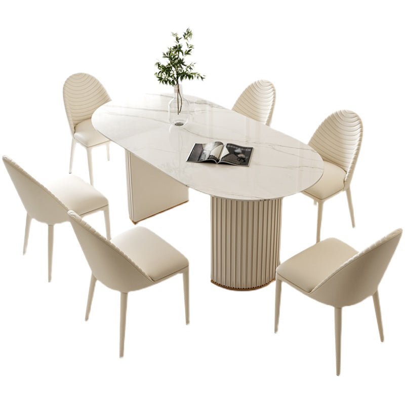 Glam Sintered Stone Dining Table Oval Shape Kitchen Dining Table with Double Pedestal Bases Clearhalo ' dining_table' 'Dining Tables & Seating' 'Dining Tables' 'furn' 'furn_dining_table' 'Furniture' 'furniture_dining_table' 'Kitchen & Dining Furniture' 'kitchen&dining_furn' 'kitchen' 'kitchen_dining_table' 3864818