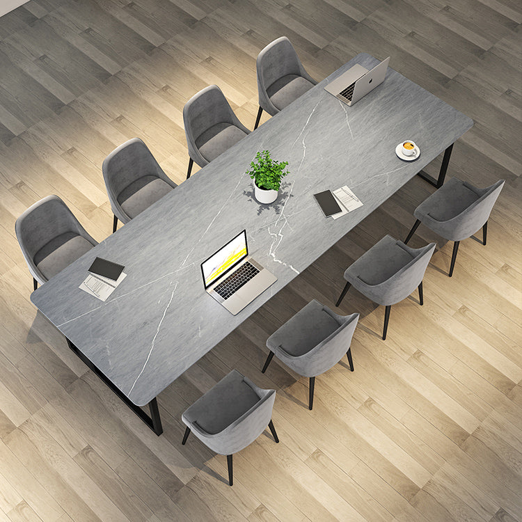 Stone Double Pedestal Table Industrial Dining Table Rectangle for Kitchen Home Clearhalo ' dining_table' 'Dining Tables & Seating' 'Dining Tables' 'furn' 'furn_dining_table' 'Furniture' 'furniture_dining_table' 'Kitchen & Dining Furniture' 'kitchen&dining_furn' 'kitchen' 'kitchen_dining_table' 3864856