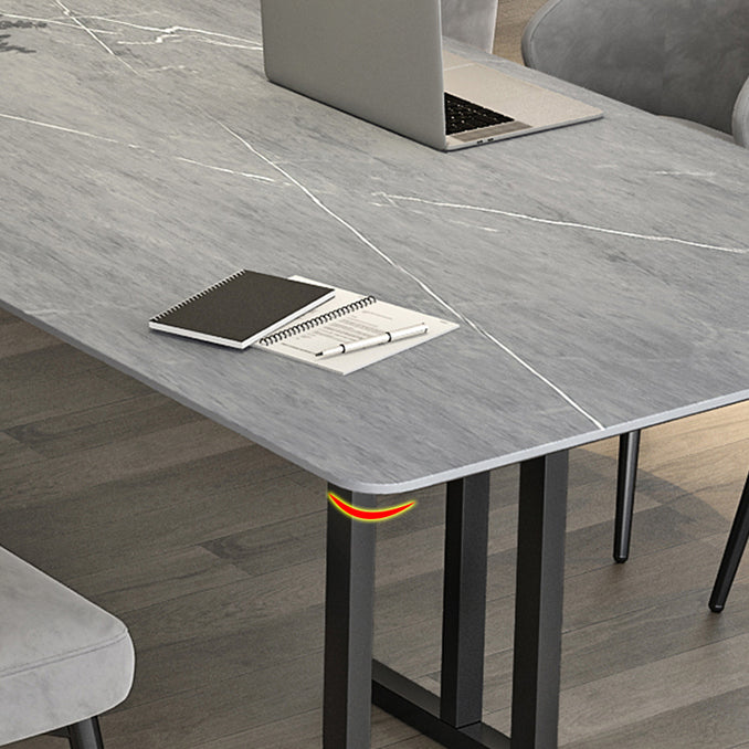 Stone Double Pedestal Table Industrial Dining Table Rectangle for Kitchen Home Clearhalo ' dining_table' 'Dining Tables & Seating' 'Dining Tables' 'furn' 'furn_dining_table' 'Furniture' 'furniture_dining_table' 'Kitchen & Dining Furniture' 'kitchen&dining_furn' 'kitchen' 'kitchen_dining_table' 3864860