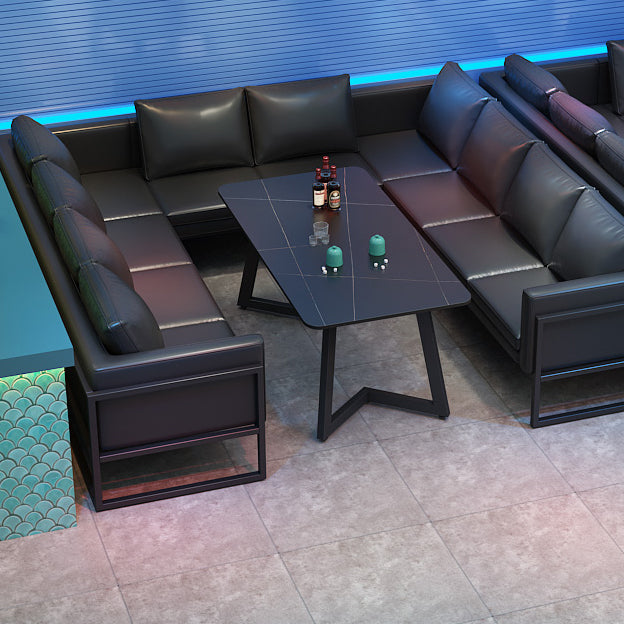 Industrial Sintered Stone Dinner Room Kitchen Table Rectangle Table with Metal Base Clearhalo ' dining_table' 'Dining Tables & Seating' 'Dining Tables' 'furn' 'furn_dining_table' 'Furniture' 'furniture_dining_table' 'Kitchen & Dining Furniture' 'kitchen&dining_furn' 'kitchen' 'kitchen_dining_table' 3864904