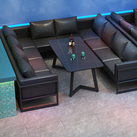 Industrial Sintered Stone Dinner Room Kitchen Table Rectangle Table with Metal Base