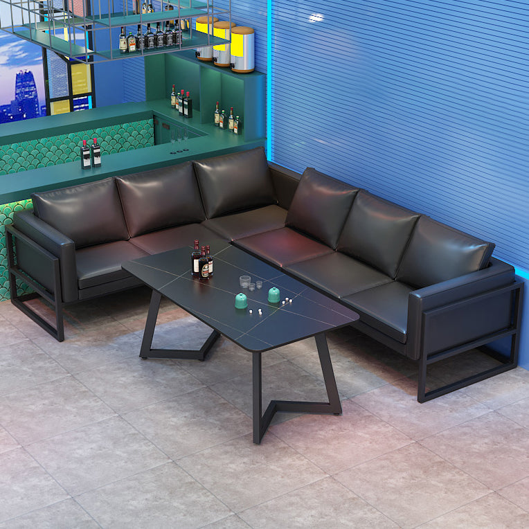 Industrial Sintered Stone Dinner Room Kitchen Table Rectangle Table with Metal Base Clearhalo ' dining_table' 'Dining Tables & Seating' 'Dining Tables' 'furn' 'furn_dining_table' 'Furniture' 'furniture_dining_table' 'Kitchen & Dining Furniture' 'kitchen&dining_furn' 'kitchen' 'kitchen_dining_table' 3864907