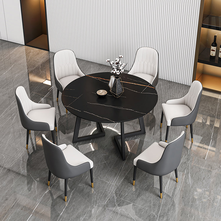 Glam Round Sintered Stone Dining Table Standard Kitchen Dining Table with Double Pedestal Base Clearhalo ' dining_table' 'Dining Tables & Seating' 'Dining Tables' 'furn' 'furn_dining_table' 'Furniture' 'furniture_dining_table' 'Kitchen & Dining Furniture' 'kitchen&dining_furn' 'kitchen' 'kitchen_dining_table' 3864915