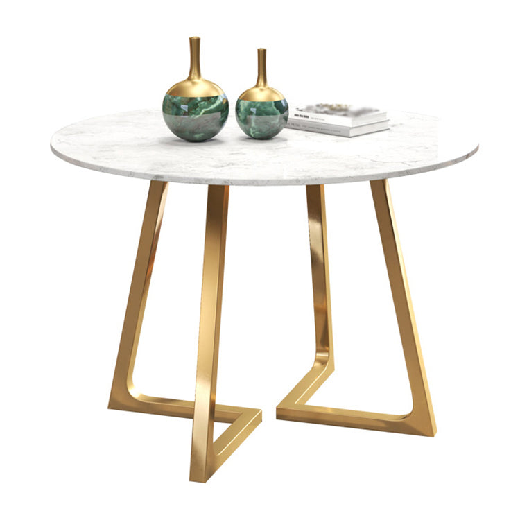 Glam Round Sintered Stone Dining Table Standard Kitchen Dining Table with Double Pedestal Base White Without Chairs Clearhalo ' dining_table' 'Dining Tables & Seating' 'Dining Tables' 'furn' 'furn_dining_table' 'Furniture' 'furniture_dining_table' 'Kitchen & Dining Furniture' 'kitchen&dining_furn' 'kitchen' 'kitchen_dining_table' 3864916