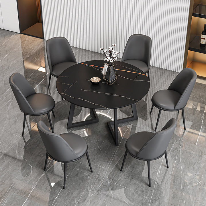 Glam Round Sintered Stone Dining Table Standard Kitchen Dining Table with Double Pedestal Base Clearhalo ' dining_table' 'Dining Tables & Seating' 'Dining Tables' 'furn' 'furn_dining_table' 'Furniture' 'furniture_dining_table' 'Kitchen & Dining Furniture' 'kitchen&dining_furn' 'kitchen' 'kitchen_dining_table' 3864918