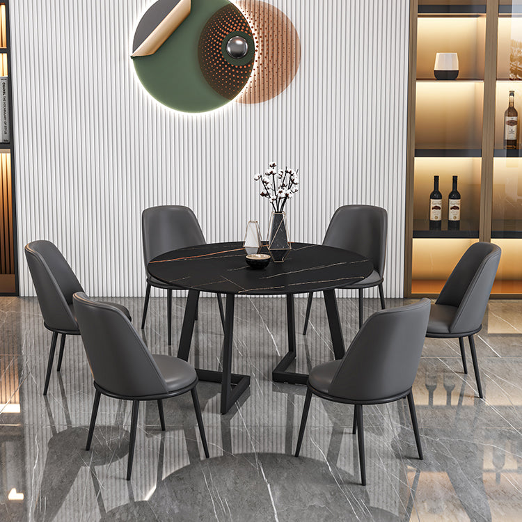 Glam Round Sintered Stone Dining Table Standard Kitchen Dining Table with Double Pedestal Base Clearhalo ' dining_table' 'Dining Tables & Seating' 'Dining Tables' 'furn' 'furn_dining_table' 'Furniture' 'furniture_dining_table' 'Kitchen & Dining Furniture' 'kitchen&dining_furn' 'kitchen' 'kitchen_dining_table' 3864919