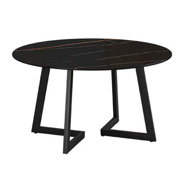 Glam Round Sintered Stone Dining Table Standard Kitchen Dining Table with Double Pedestal Base Black Without Chairs Clearhalo ' dining_table' 'Dining Tables & Seating' 'Dining Tables' 'furn' 'furn_dining_table' 'Furniture' 'furniture_dining_table' 'Kitchen & Dining Furniture' 'kitchen&dining_furn' 'kitchen' 'kitchen_dining_table' 3864920
