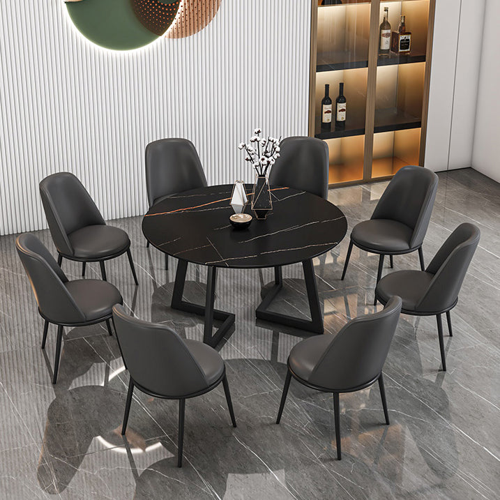 Glam Round Sintered Stone Dining Table Standard Kitchen Dining Table with Double Pedestal Base Clearhalo ' dining_table' 'Dining Tables & Seating' 'Dining Tables' 'furn' 'furn_dining_table' 'Furniture' 'furniture_dining_table' 'Kitchen & Dining Furniture' 'kitchen&dining_furn' 'kitchen' 'kitchen_dining_table' 3864921