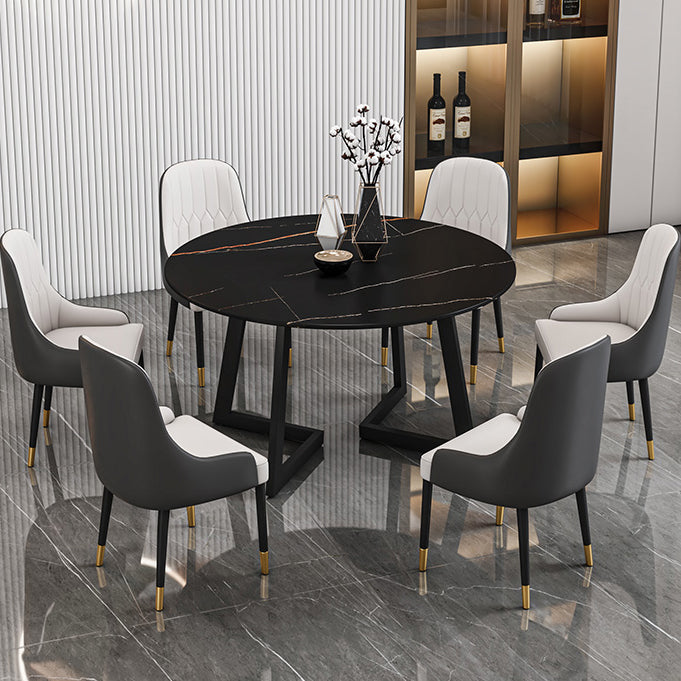 Glam Round Sintered Stone Dining Table Standard Kitchen Dining Table with Double Pedestal Base Clearhalo ' dining_table' 'Dining Tables & Seating' 'Dining Tables' 'furn' 'furn_dining_table' 'Furniture' 'furniture_dining_table' 'Kitchen & Dining Furniture' 'kitchen&dining_furn' 'kitchen' 'kitchen_dining_table' 3864923