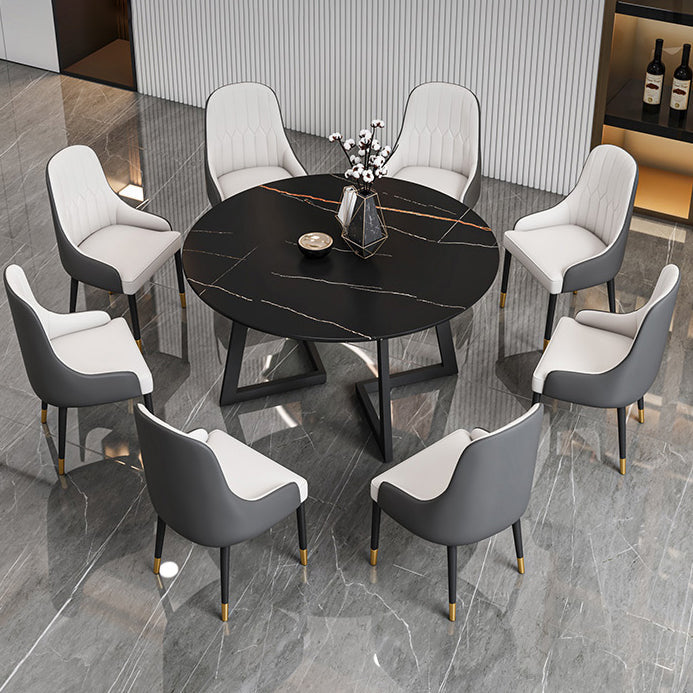 Glam Round Sintered Stone Dining Table Standard Kitchen Dining Table with Double Pedestal Base Clearhalo ' dining_table' 'Dining Tables & Seating' 'Dining Tables' 'furn' 'furn_dining_table' 'Furniture' 'furniture_dining_table' 'Kitchen & Dining Furniture' 'kitchen&dining_furn' 'kitchen' 'kitchen_dining_table' 3864924