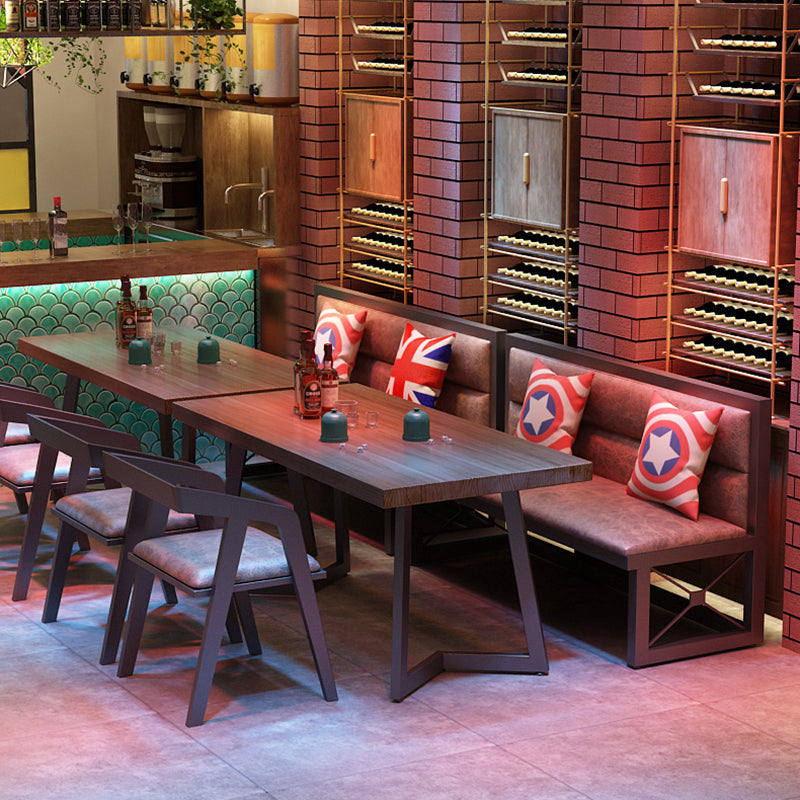 Industrial Style Sintered Stone Dinner Room Kitchen Table Brown Table with Black Frame Clearhalo ' dining_table' 'Dining Tables & Seating' 'Dining Tables' 'furn' 'furn_dining_table' 'Furniture' 'furniture_dining_table' 'Kitchen & Dining Furniture' 'kitchen&dining_furn' 'kitchen' 'kitchen_dining_table' 3864938