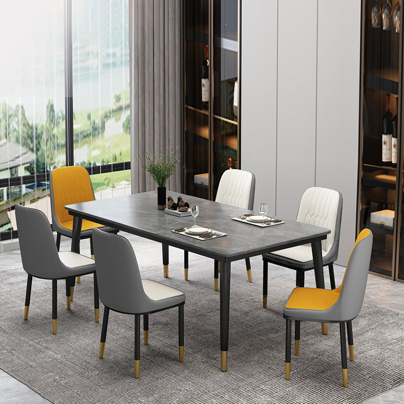 Industrial Style Home Sintered Stone Dining Table Rectangle Shape Table with 4 Legs Base Clearhalo ' dining_table' 'Dining Tables & Seating' 'Dining Tables' 'furn' 'furn_dining_table' 'Furniture' 'furniture_dining_table' 'Kitchen & Dining Furniture' 'kitchen&dining_furn' 'kitchen' 'kitchen_dining_table' 3865032