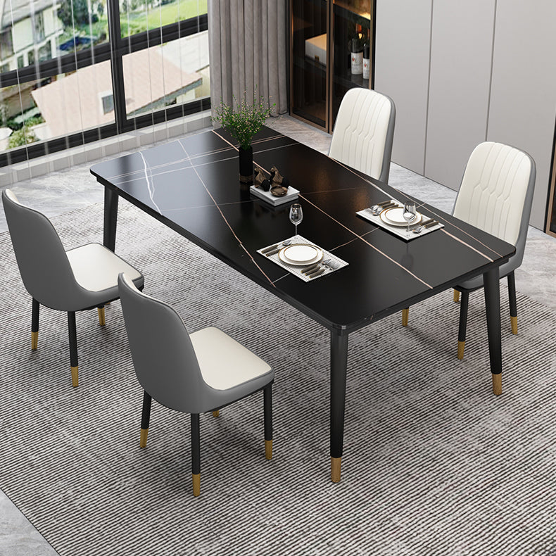 Industrial Style Home Sintered Stone Dining Table Rectangle Shape Table with 4 Legs Base Black Without Chairs Clearhalo ' dining_table' 'Dining Tables & Seating' 'Dining Tables' 'furn' 'furn_dining_table' 'Furniture' 'furniture_dining_table' 'Kitchen & Dining Furniture' 'kitchen&dining_furn' 'kitchen' 'kitchen_dining_table' 3865033
