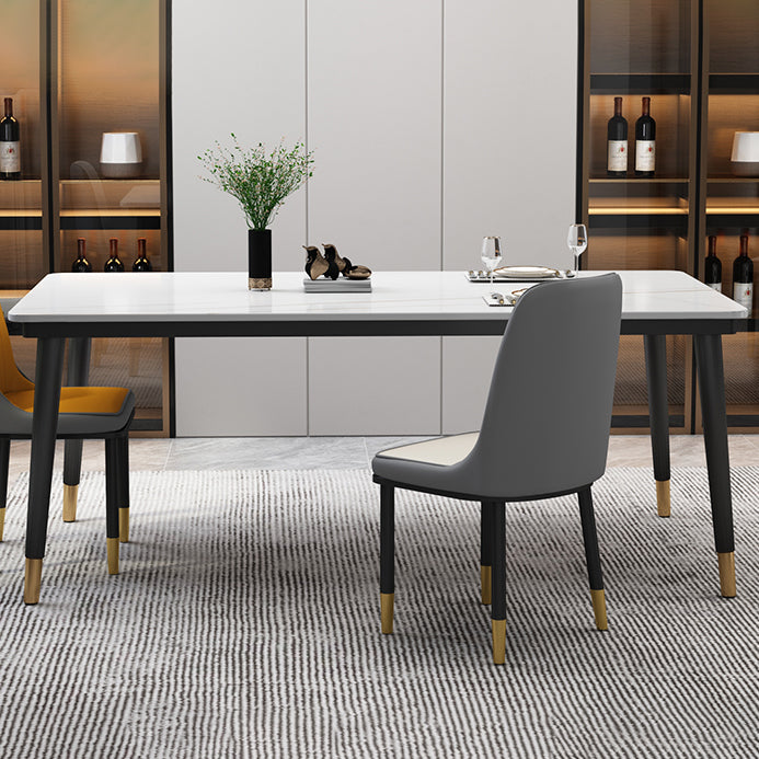 Industrial Style Home Sintered Stone Dining Table Rectangle Shape Table with 4 Legs Base White Without Chairs Clearhalo ' dining_table' 'Dining Tables & Seating' 'Dining Tables' 'furn' 'furn_dining_table' 'Furniture' 'furniture_dining_table' 'Kitchen & Dining Furniture' 'kitchen&dining_furn' 'kitchen' 'kitchen_dining_table' 3865035