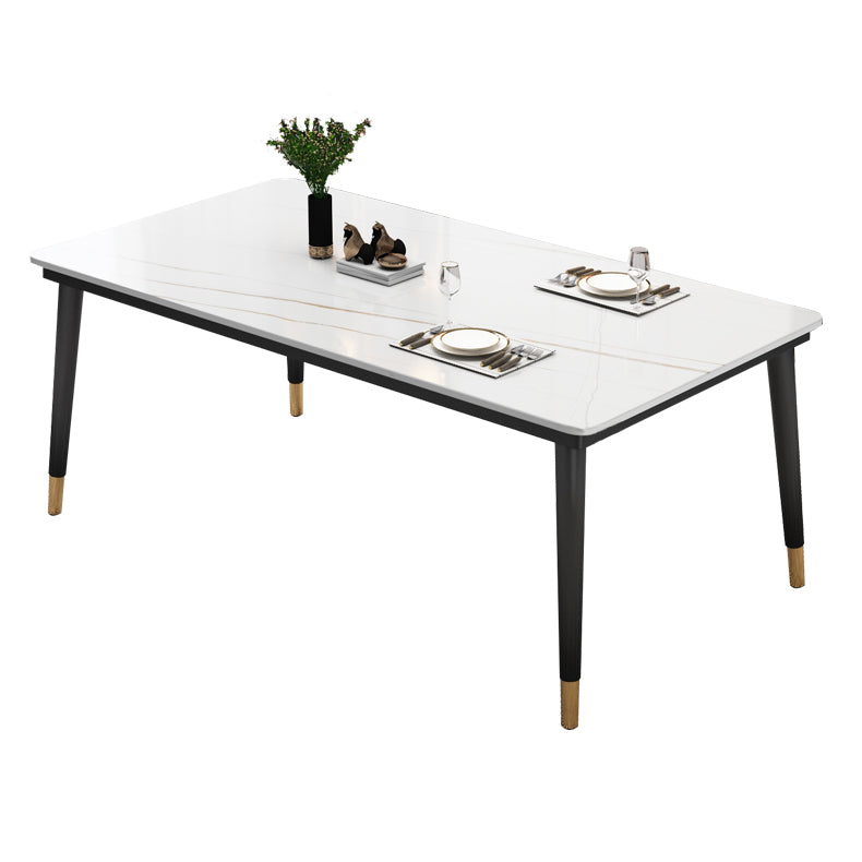 Industrial Style Home Sintered Stone Dining Table Rectangle Shape Table with 4 Legs Base White Gold Without Chairs Clearhalo ' dining_table' 'Dining Tables & Seating' 'Dining Tables' 'furn' 'furn_dining_table' 'Furniture' 'furniture_dining_table' 'Kitchen & Dining Furniture' 'kitchen&dining_furn' 'kitchen' 'kitchen_dining_table' 3865036