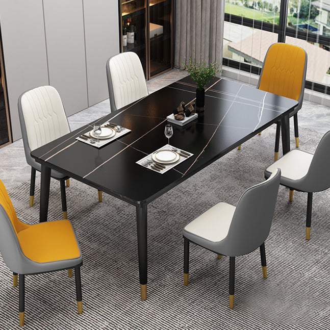 Industrial Style Home Sintered Stone Dining Table Rectangle Shape Table with 4 Legs Base Clearhalo ' dining_table' 'Dining Tables & Seating' 'Dining Tables' 'furn' 'furn_dining_table' 'Furniture' 'furniture_dining_table' 'Kitchen & Dining Furniture' 'kitchen&dining_furn' 'kitchen' 'kitchen_dining_table' 3865043