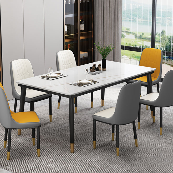 Industrial Style Home Sintered Stone Dining Table Rectangle Shape Table with 4 Legs Base Clearhalo ' dining_table' 'Dining Tables & Seating' 'Dining Tables' 'furn' 'furn_dining_table' 'Furniture' 'furniture_dining_table' 'Kitchen & Dining Furniture' 'kitchen&dining_furn' 'kitchen' 'kitchen_dining_table' 3865044