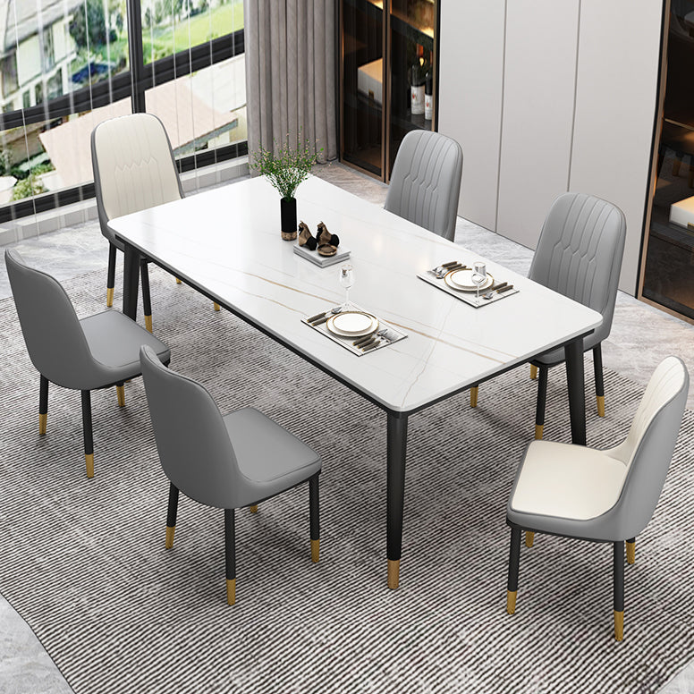 Industrial Style Home Sintered Stone Dining Table Rectangle Shape Table with 4 Legs Base Clearhalo ' dining_table' 'Dining Tables & Seating' 'Dining Tables' 'furn' 'furn_dining_table' 'Furniture' 'furniture_dining_table' 'Kitchen & Dining Furniture' 'kitchen&dining_furn' 'kitchen' 'kitchen_dining_table' 3865045