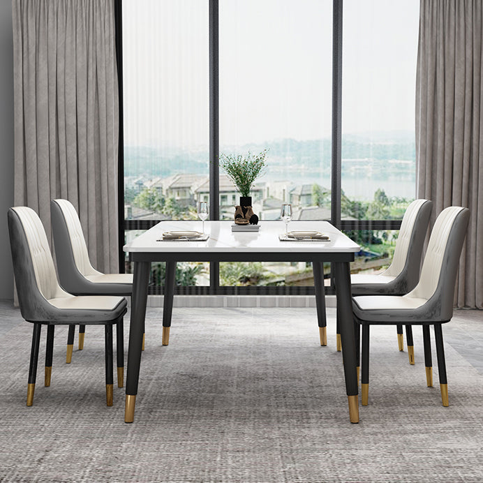 Industrial Style Home Sintered Stone Dining Table Rectangle Shape Table with 4 Legs Base Clearhalo ' dining_table' 'Dining Tables & Seating' 'Dining Tables' 'furn' 'furn_dining_table' 'Furniture' 'furniture_dining_table' 'Kitchen & Dining Furniture' 'kitchen&dining_furn' 'kitchen' 'kitchen_dining_table' 3865046