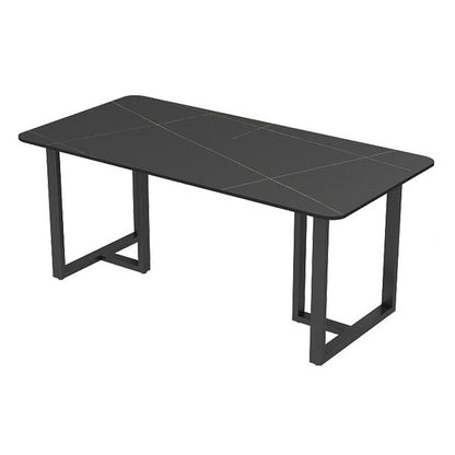 Industrial Rectangle Dining Room Table Sintered Stone Table with Black Double Pedestal Without Chairs Clearhalo ' dining_table' 'Dining Tables & Seating' 'Dining Tables' 'furn' 'furn_dining_table' 'Furniture' 'furniture_dining_table' 'Kitchen & Dining Furniture' 'kitchen&dining_furn' 'kitchen' 'kitchen_dining_table' 3865060