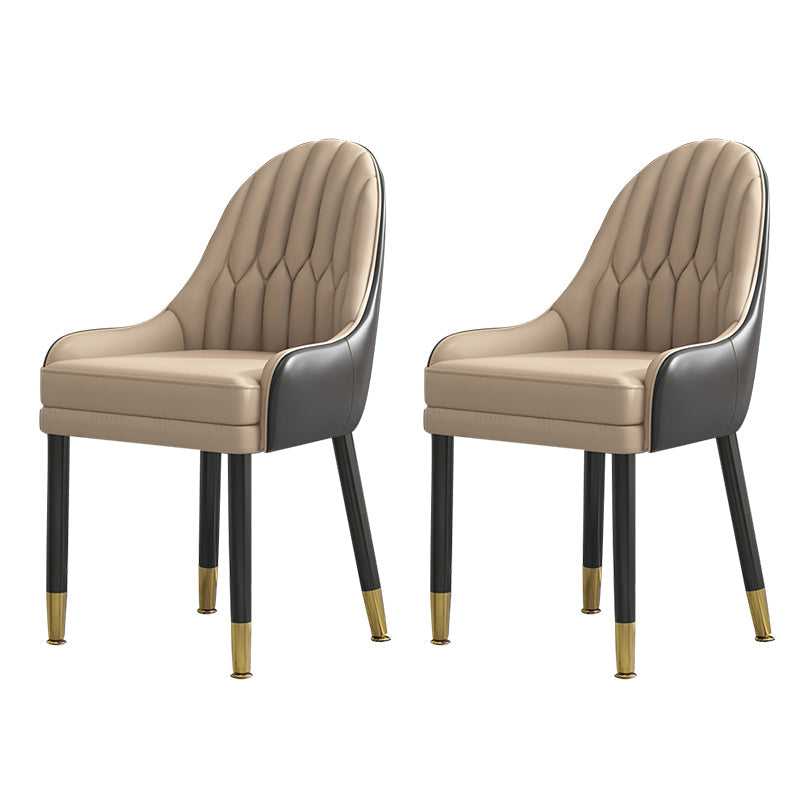 Glam Wood Dining Room Chairs Faux Leather Dining Arm Chairs for Home Use (Set of 2) Khaki-Black Clearhalo ' kitchen&dining_furn' 'Dining Chairs' 'Dining Tables & Seating' 'dining_chair' 'furn' 'furn_dining_chair' 'Furniture' 'furniture_dining_chair' 'Kitchen & Dining Furniture' 'kitchen' 3870616