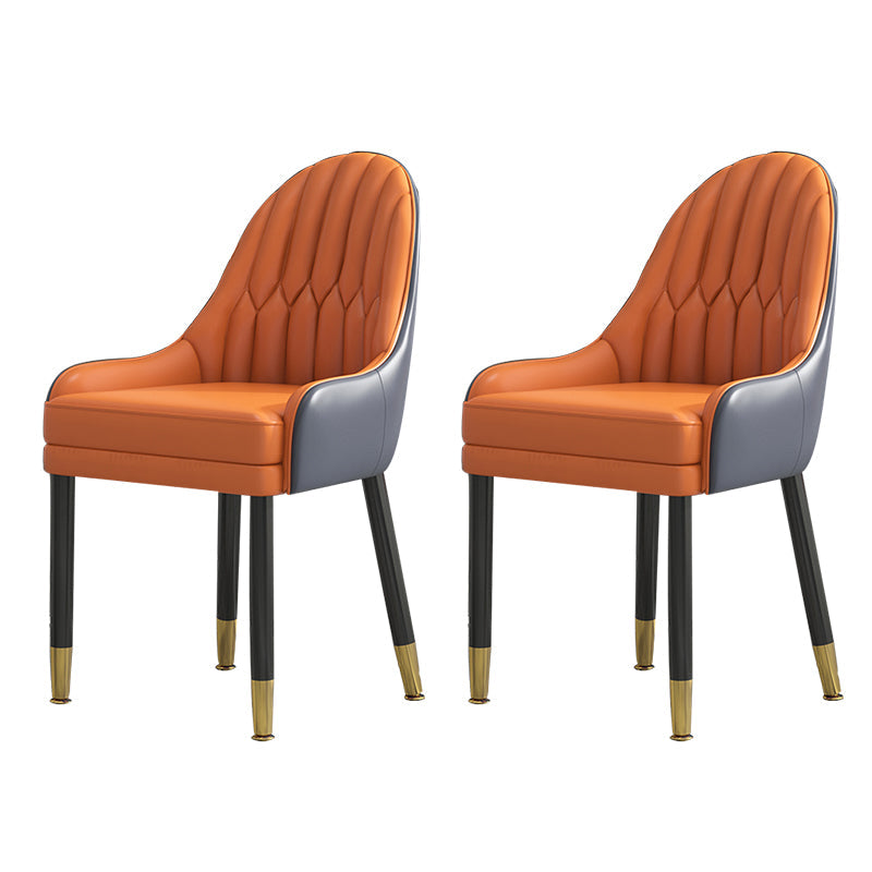 Glam Wood Dining Room Chairs Faux Leather Dining Arm Chairs for Home Use (Set of 2) Orange-Gray Clearhalo ' kitchen&dining_furn' 'Dining Chairs' 'Dining Tables & Seating' 'dining_chair' 'furn' 'furn_dining_chair' 'Furniture' 'furniture_dining_chair' 'Kitchen & Dining Furniture' 'kitchen' 3870622