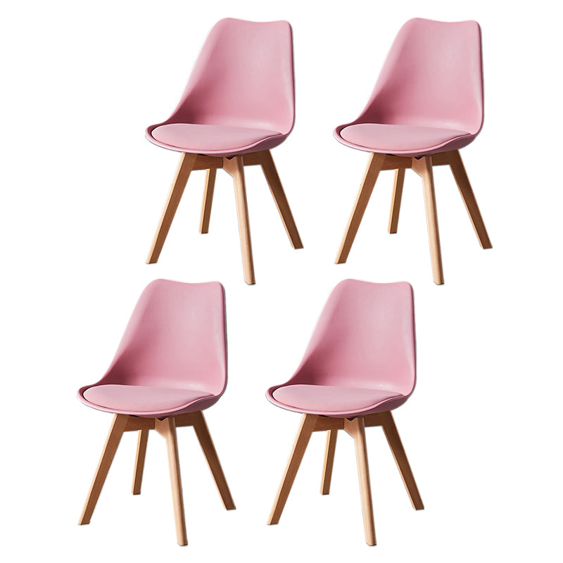 Contemporary Wood Dining Room Chairs Faux Leather Dining Armless Chairs for Home Use Pink Set of 4 Clearhalo ' kitchen&dining_furn' 'Dining Chairs' 'Dining Tables & Seating' 'dining_chair' 'Furniture' 'furniture_dining_chair' 'Kitchen & Dining Furniture' 'kitchen' 3870642