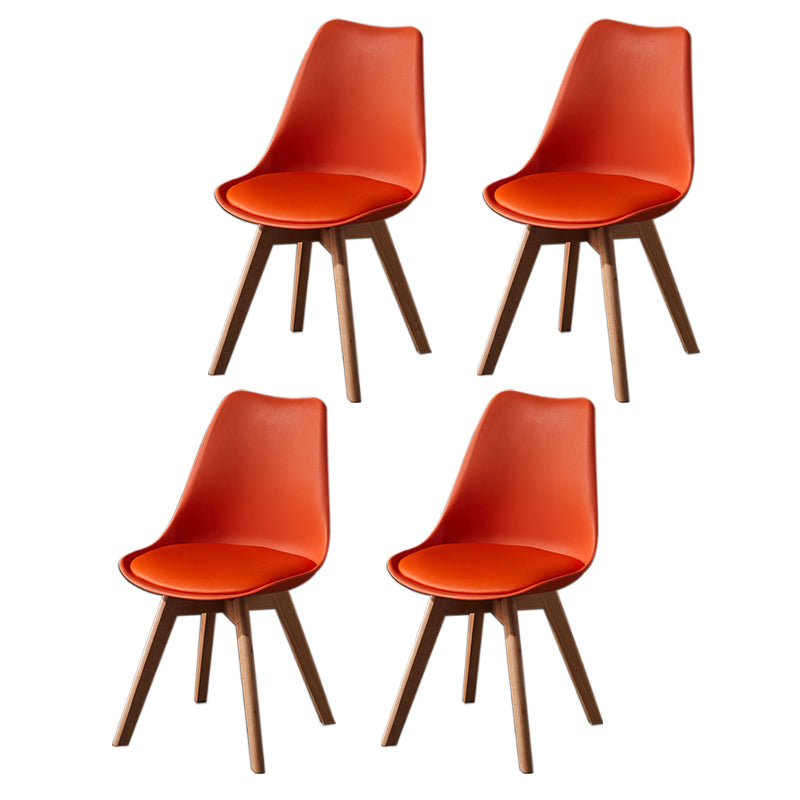 Contemporary Wood Dining Room Chairs Faux Leather Dining Armless Chairs for Home Use Orange Set of 4 Clearhalo ' kitchen&dining_furn' 'Dining Chairs' 'Dining Tables & Seating' 'dining_chair' 'Furniture' 'furniture_dining_chair' 'Kitchen & Dining Furniture' 'kitchen' 3870655