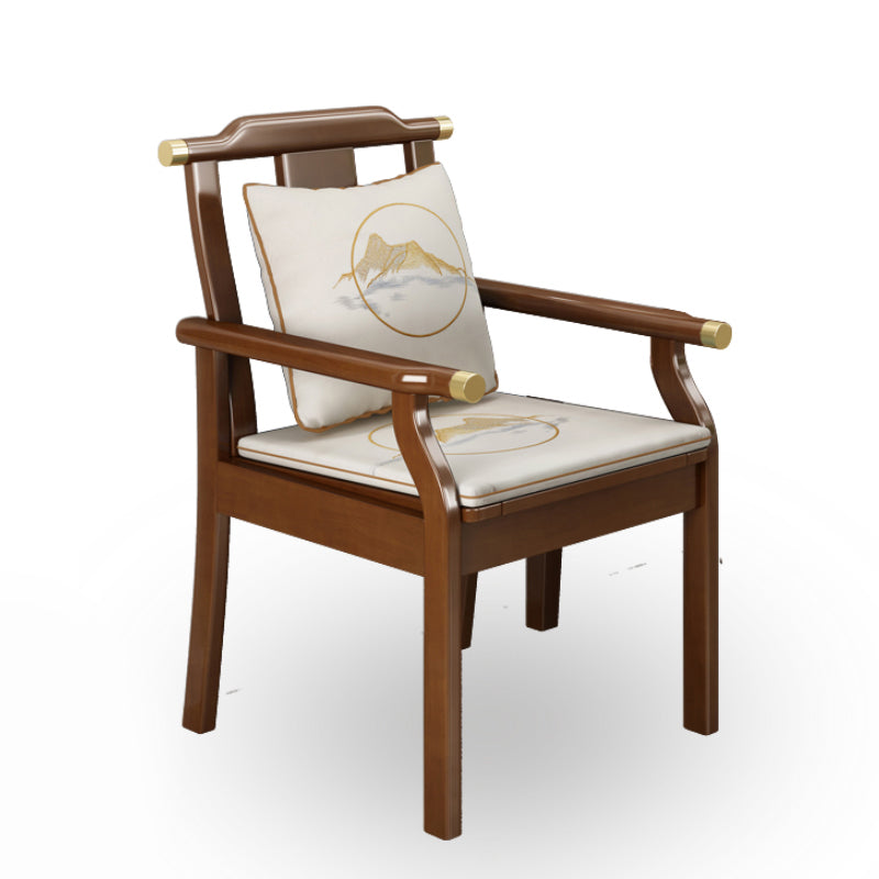 Traditional Dining Armchair Slat Back Arm Single Dining Chair with Wood Legs Off-White Walnut Clearhalo ' kitchen&dining_furn' 'Dining Chairs' 'Dining Tables & Seating' 'dining_chair' 'furn' 'furn_dining_chair' 'Furniture' 'furniture_dining_chair' 'Kitchen & Dining Furniture' 'kitchen' 3870704