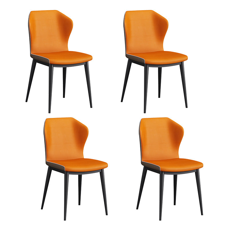Contemporary Metal Dining Room Chairs Faux Leather Dining Armless Chairs (Set of 4) Orange Yellow Clearhalo ' kitchen&dining_furn' 'Dining Chairs' 'Dining Tables & Seating' 'dining_chair' 'furn' 'furn_dining_chair' 'Furniture' 'furniture_dining_chair' 'Kitchen & Dining Furniture' 'kitchen' 3870717
