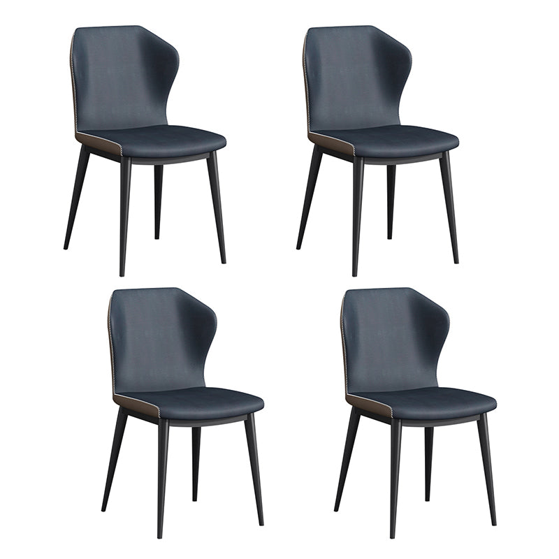 Contemporary Metal Dining Room Chairs Faux Leather Dining Armless Chairs (Set of 4) Dark Blue Clearhalo ' kitchen&dining_furn' 'Dining Chairs' 'Dining Tables & Seating' 'dining_chair' 'furn' 'furn_dining_chair' 'Furniture' 'furniture_dining_chair' 'Kitchen & Dining Furniture' 'kitchen' 3870718