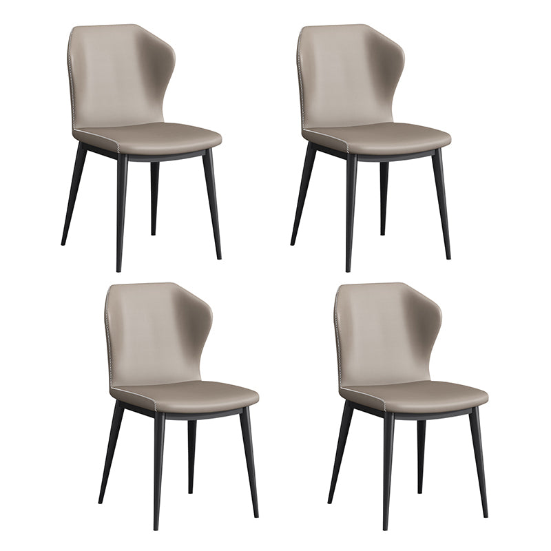 Contemporary Metal Dining Room Chairs Faux Leather Dining Armless Chairs (Set of 4) Light Gray Clearhalo ' kitchen&dining_furn' 'Dining Chairs' 'Dining Tables & Seating' 'dining_chair' 'furn' 'furn_dining_chair' 'Furniture' 'furniture_dining_chair' 'Kitchen & Dining Furniture' 'kitchen' 3870722