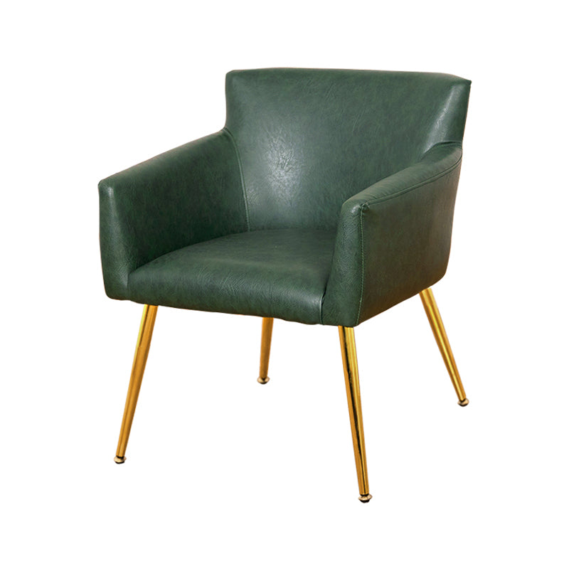 Contemporary Metal Dining Room Chair Faux Leather Single Dining Arm Chair Green Brass Gold Clearhalo ' kitchen&dining_furn' 'Dining Chairs' 'Dining Tables & Seating' 'dining_chair' 'furn' 'furn_dining_chair' 'Furniture' 'furniture_dining_chair' 'Kitchen & Dining Furniture' 'kitchen' 3870761