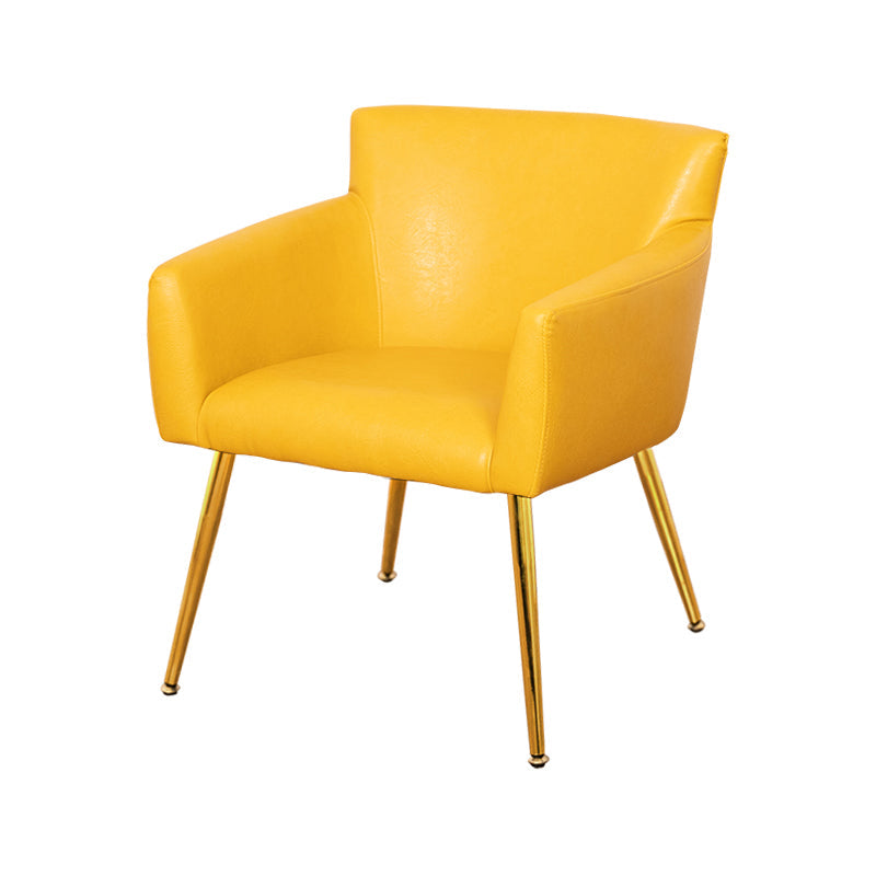 Contemporary Metal Dining Room Chair Faux Leather Single Dining Arm Chair Yellow Brass Gold Clearhalo ' kitchen&dining_furn' 'Dining Chairs' 'Dining Tables & Seating' 'dining_chair' 'furn' 'furn_dining_chair' 'Furniture' 'furniture_dining_chair' 'Kitchen & Dining Furniture' 'kitchen' 3870765