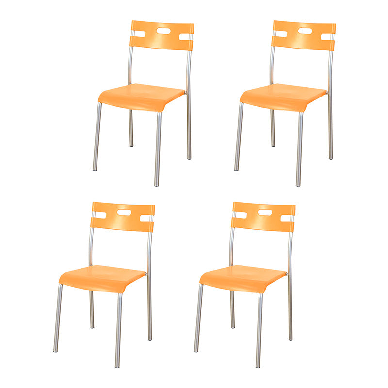 Contemporary Plastic Dining Room Chairs Open Back Dining Side Armless Chair for Restaurant Use Orange-Gray 4 Piece Set Clearhalo ' kitchen&dining_furn' 'Dining Chairs' 'Dining Tables & Seating' 'dining_chair' 'furn' 'furn_dining_chair' 'Furniture' 'furniture_dining_chair' 'Kitchen & Dining Furniture' 'kitchen' 3870825