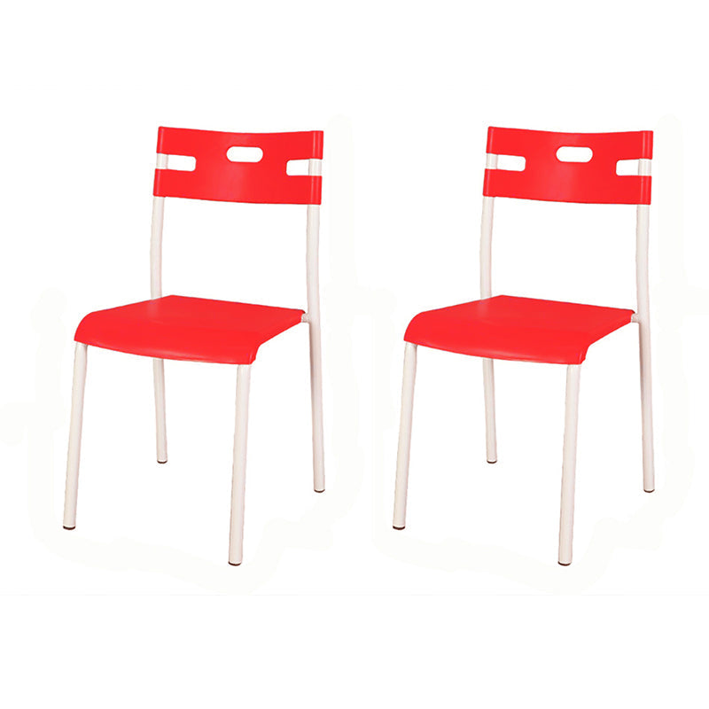 Contemporary Plastic Dining Room Chairs Open Back Dining Side Armless Chair for Restaurant Use Red-White 2 Piece Set Clearhalo ' kitchen&dining_furn' 'Dining Chairs' 'Dining Tables & Seating' 'dining_chair' 'furn' 'furn_dining_chair' 'Furniture' 'furniture_dining_chair' 'Kitchen & Dining Furniture' 'kitchen' 3870839