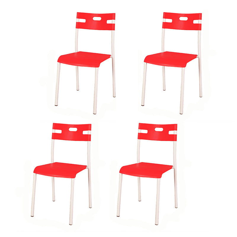 Contemporary Plastic Dining Room Chairs Open Back Dining Side Armless Chair for Restaurant Use Red-White 4 Piece Set Clearhalo ' kitchen&dining_furn' 'Dining Chairs' 'Dining Tables & Seating' 'dining_chair' 'furn' 'furn_dining_chair' 'Furniture' 'furniture_dining_chair' 'Kitchen & Dining Furniture' 'kitchen' 3870840