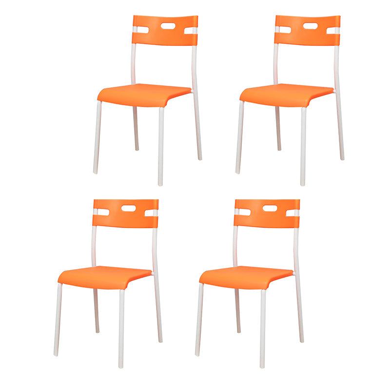 Contemporary Plastic Dining Room Chairs Open Back Dining Side Armless Chair for Restaurant Use Orange White 4 Piece Set Clearhalo ' kitchen&dining_furn' 'Dining Chairs' 'Dining Tables & Seating' 'dining_chair' 'furn' 'furn_dining_chair' 'Furniture' 'furniture_dining_chair' 'Kitchen & Dining Furniture' 'kitchen' 3870846